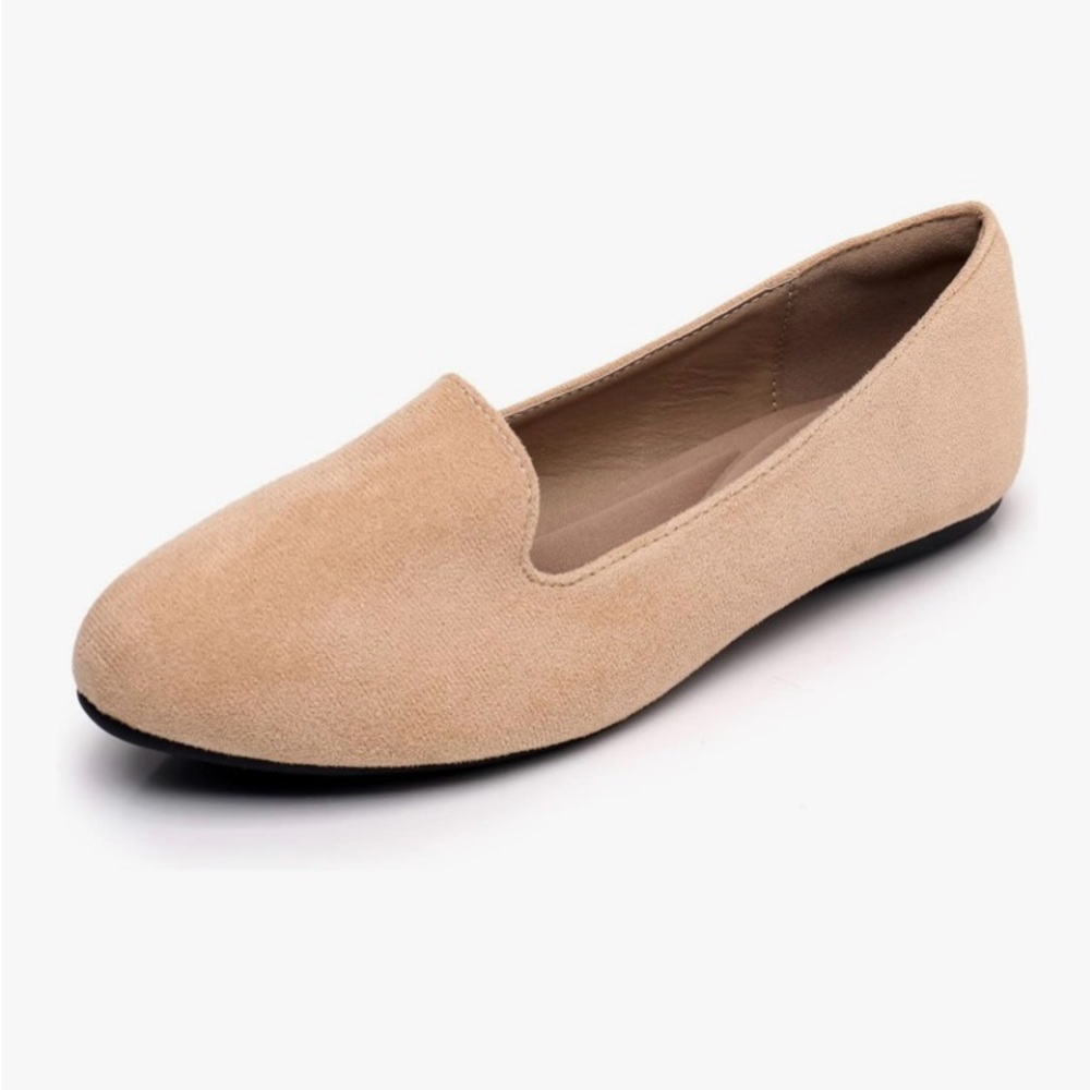 VenusCelia Women's Serenity Nude Suede Flat Shoes - size 10.5